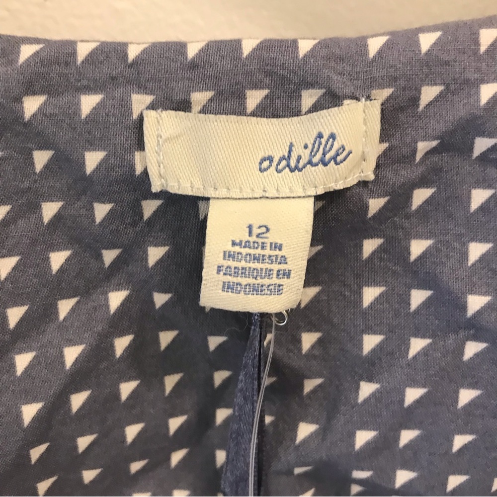 NWT Anthropologie Odille Patchwork Ruffle Top 12 blue white polka dots button - Picture 8 of 11